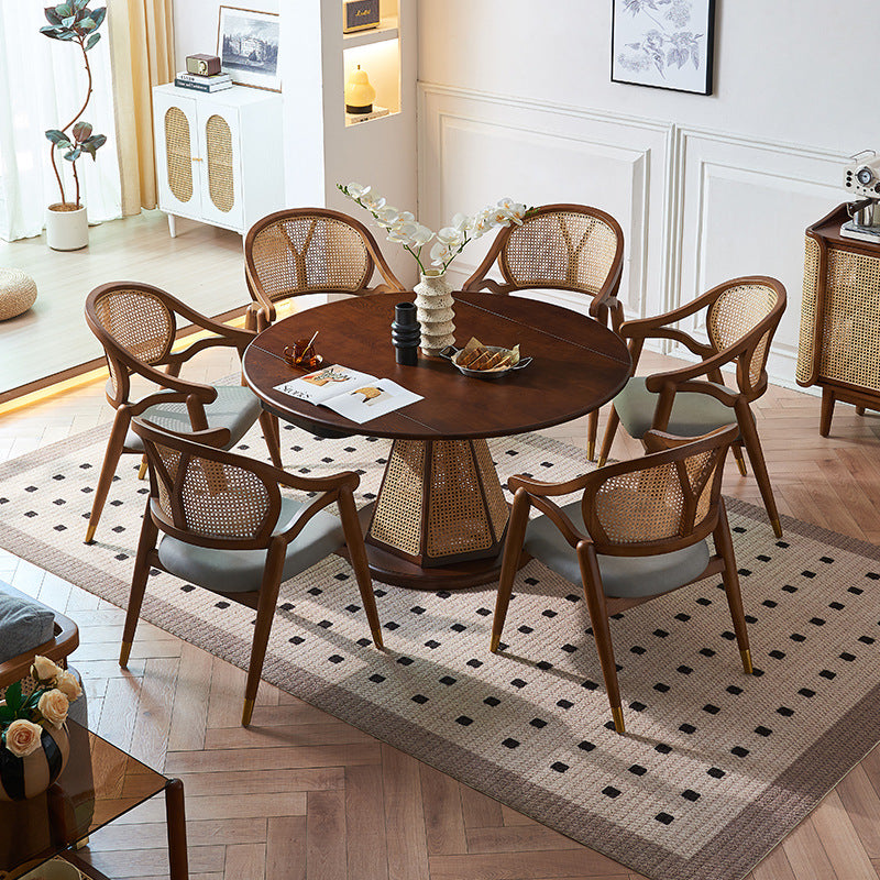 Portocin Ash wood natural rattan round dining set