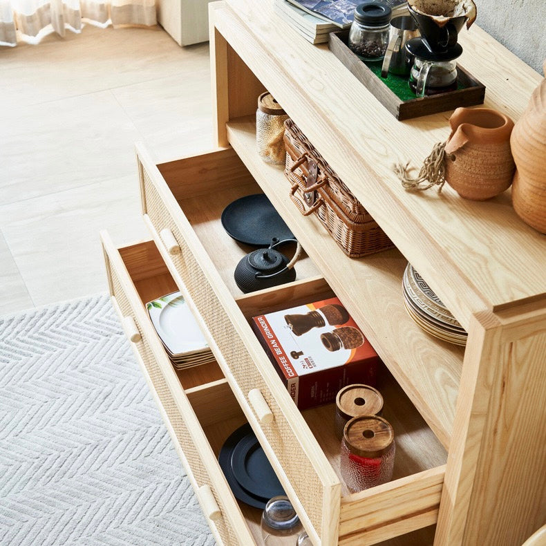 Ketero Ash wood natural rattan chest of drawers