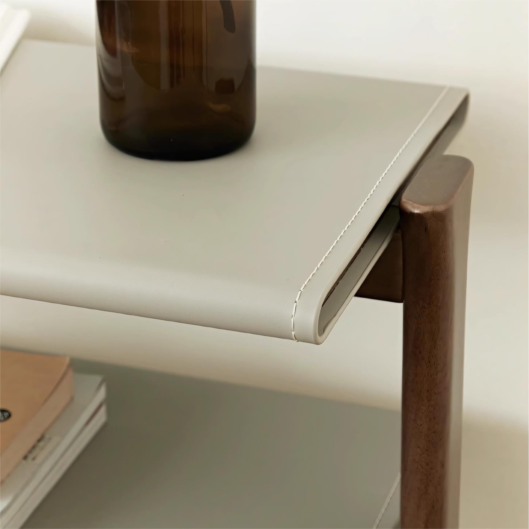 Irima Solid wood leather side table