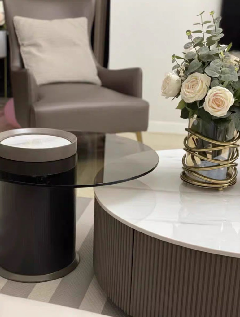 Volini Tempered glass round coffee table set