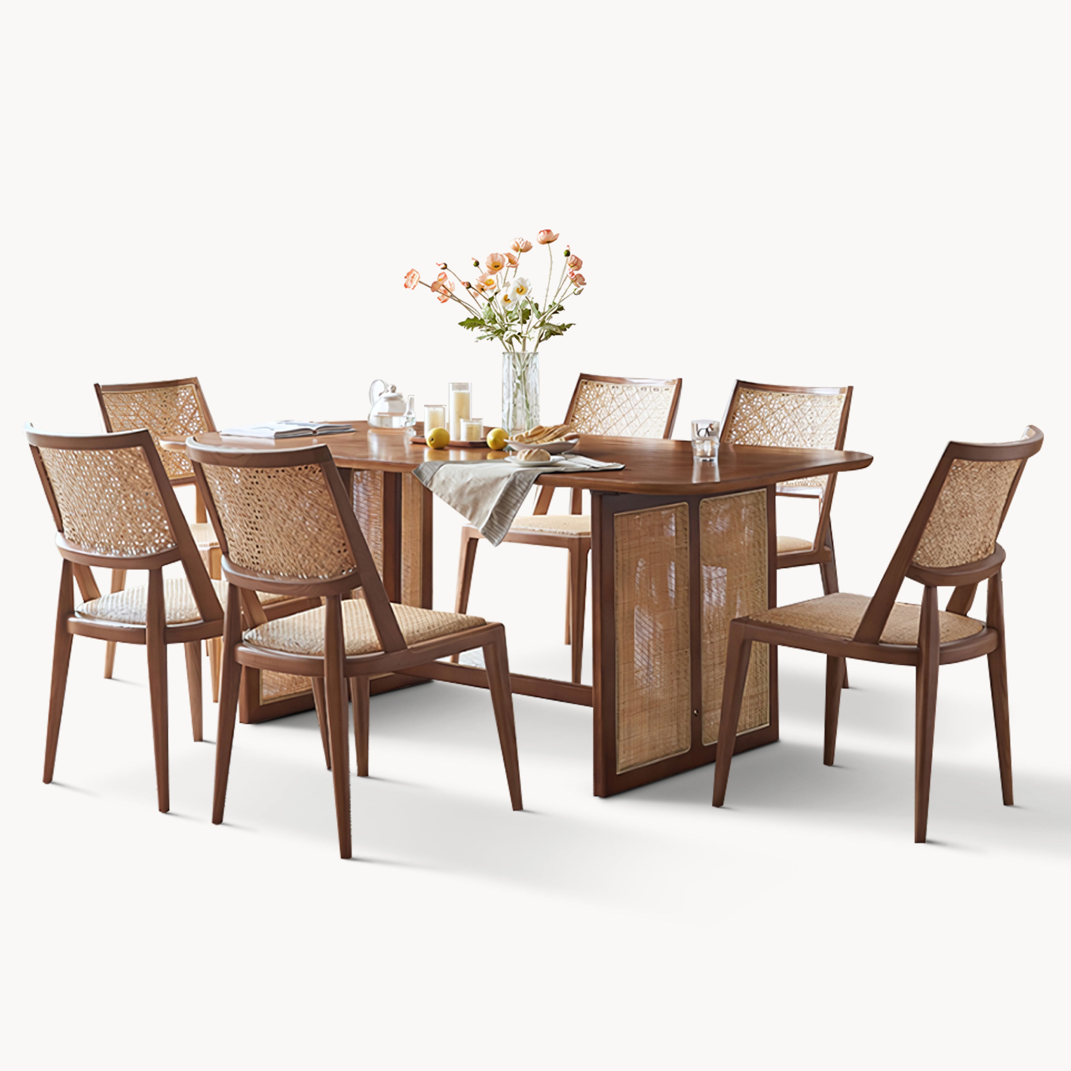 Falutei Ash wood natural rattan rectangular dining set