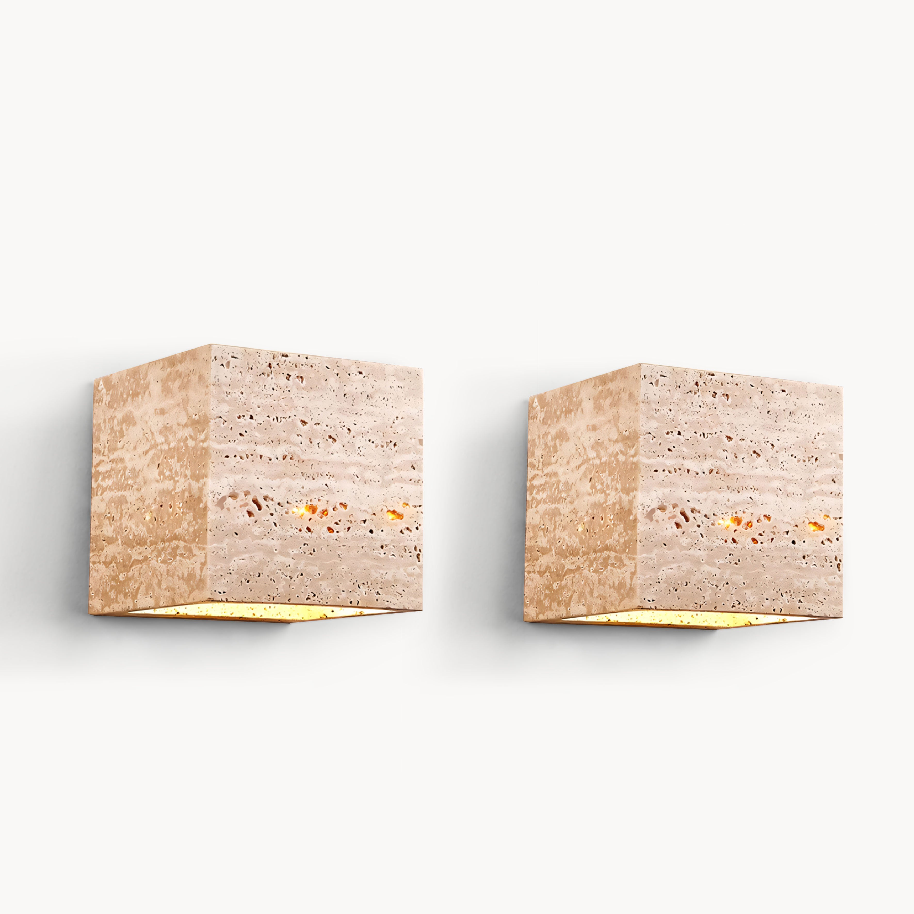 Renita 2pcs yellow travertine rubberwood wall lights bedside lights-A