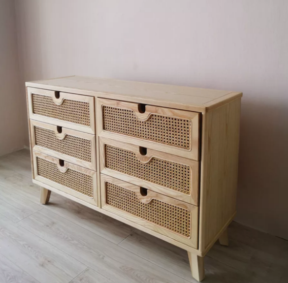 Vilriga Ash wood natural rattan chest of drawers
