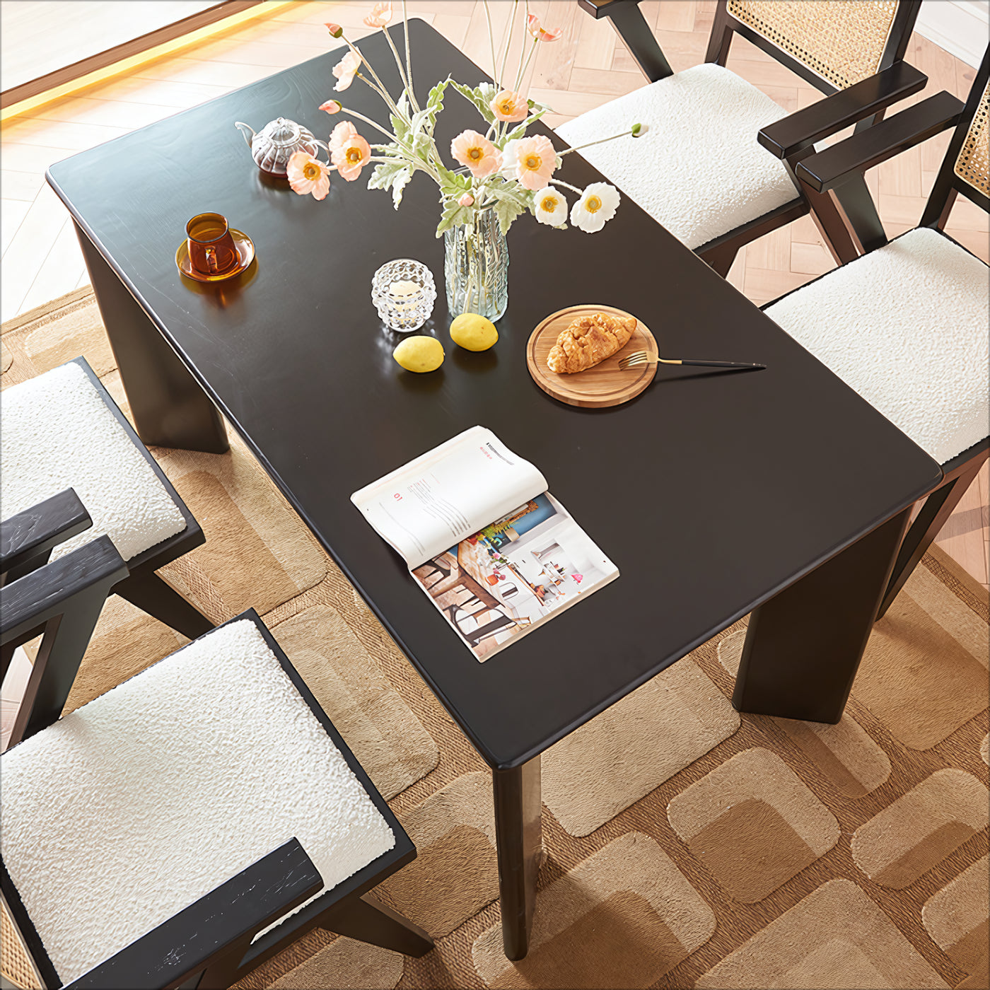 Rotalen Ash wood minimalist rectangular dining set