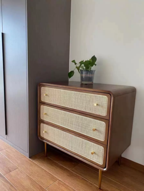 Ferbrino Ash wood natural rattan chest of drawers-A