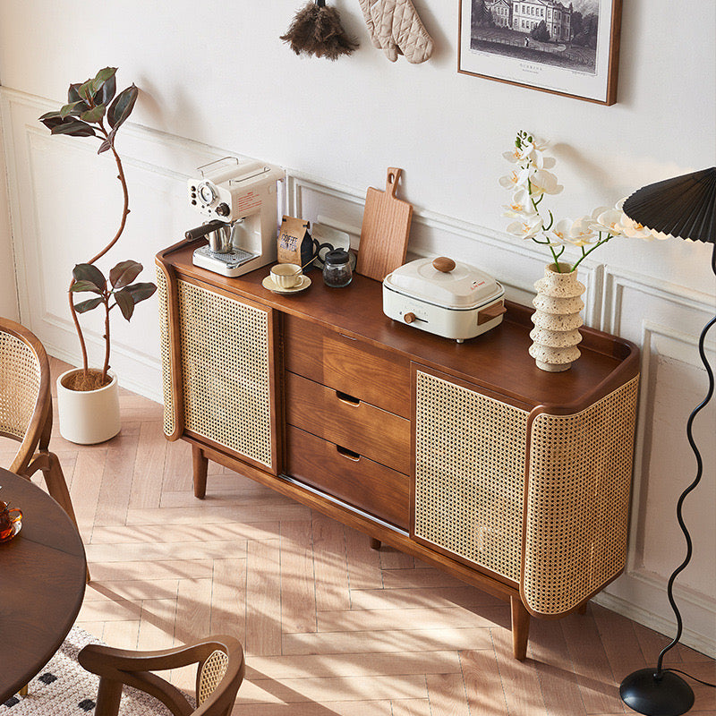 Sarinaly Ash wood natural rattan sideboard