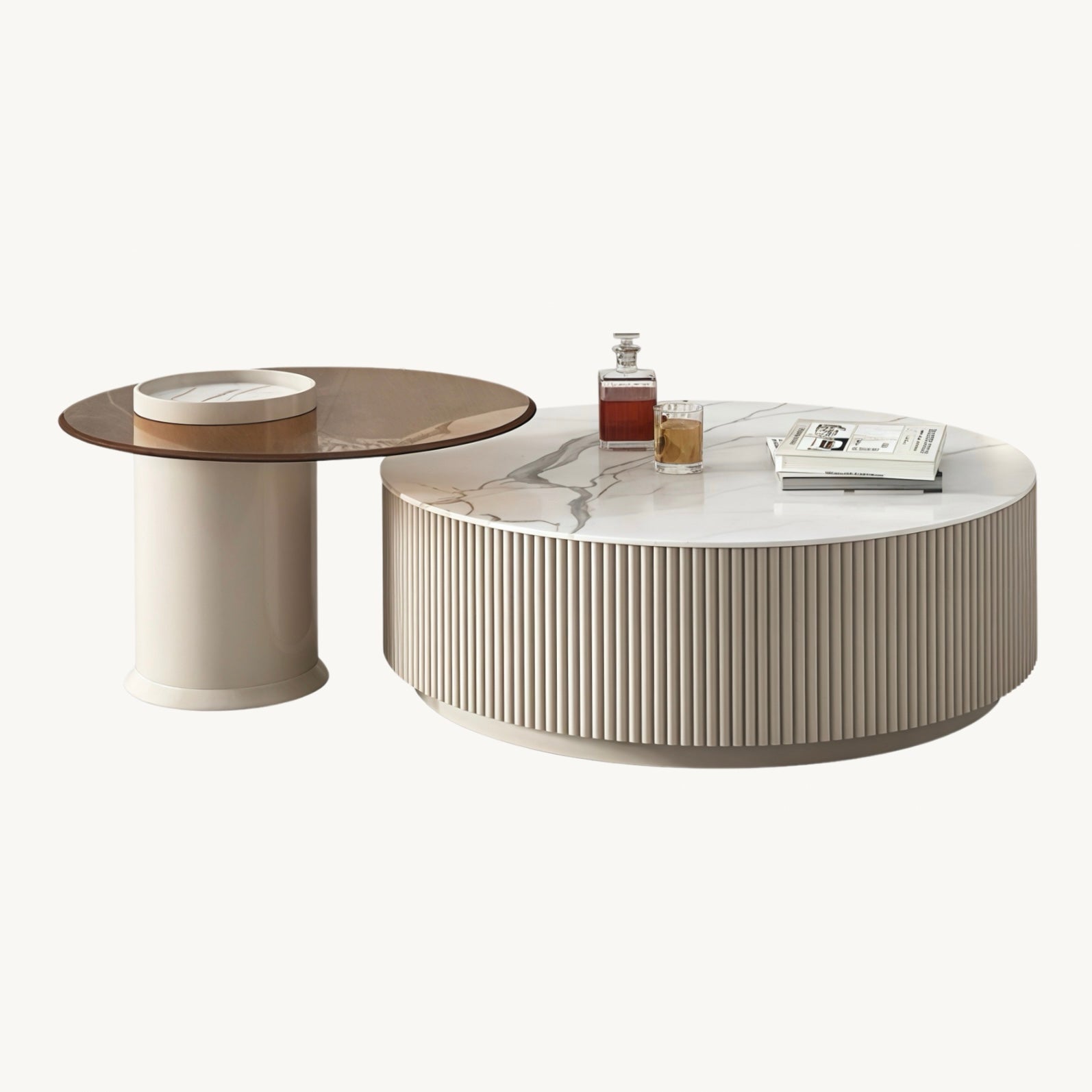 Cocheli Wood tempered glass round coffee table set