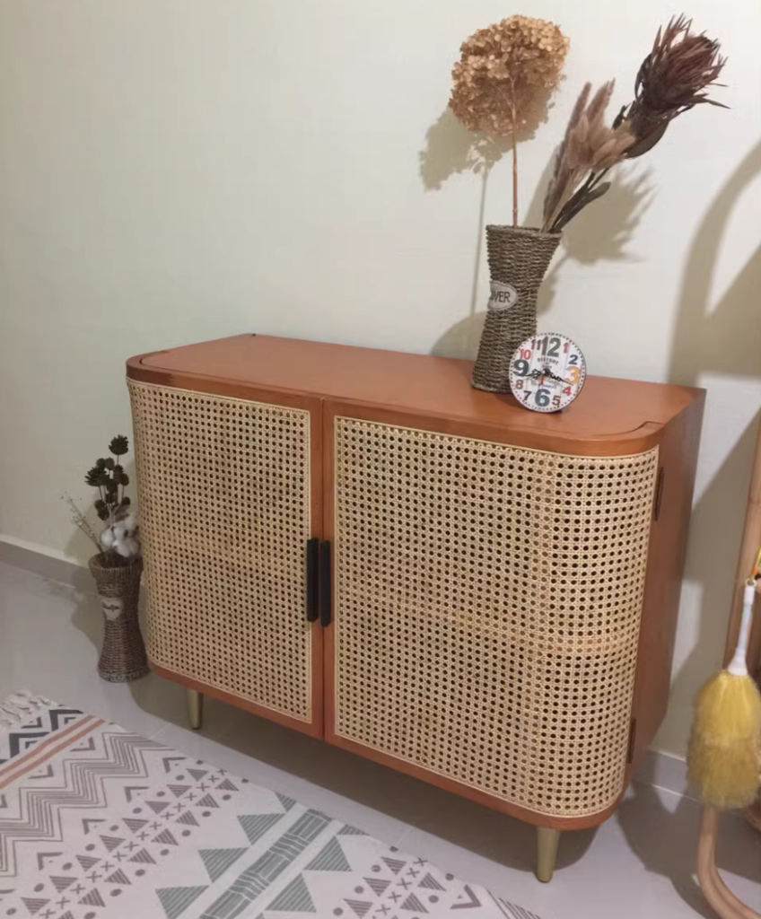Nertilan Ash wood natural rattan sideboard