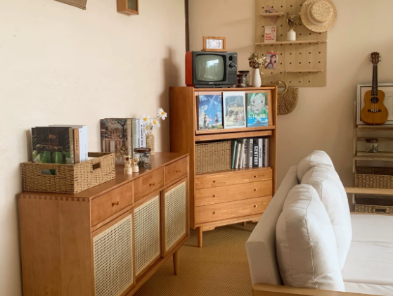 Dinalino Ash wood natural rattan sideboard-A