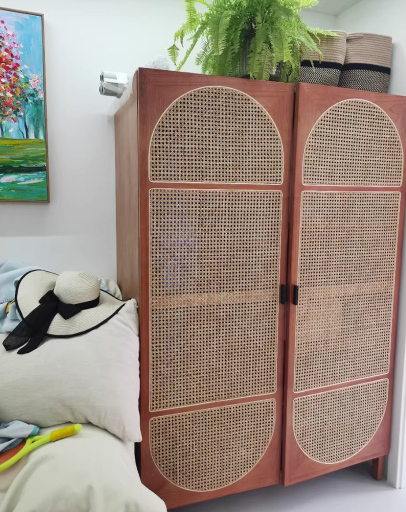 Froline Ash wood natural rattan wardrobe