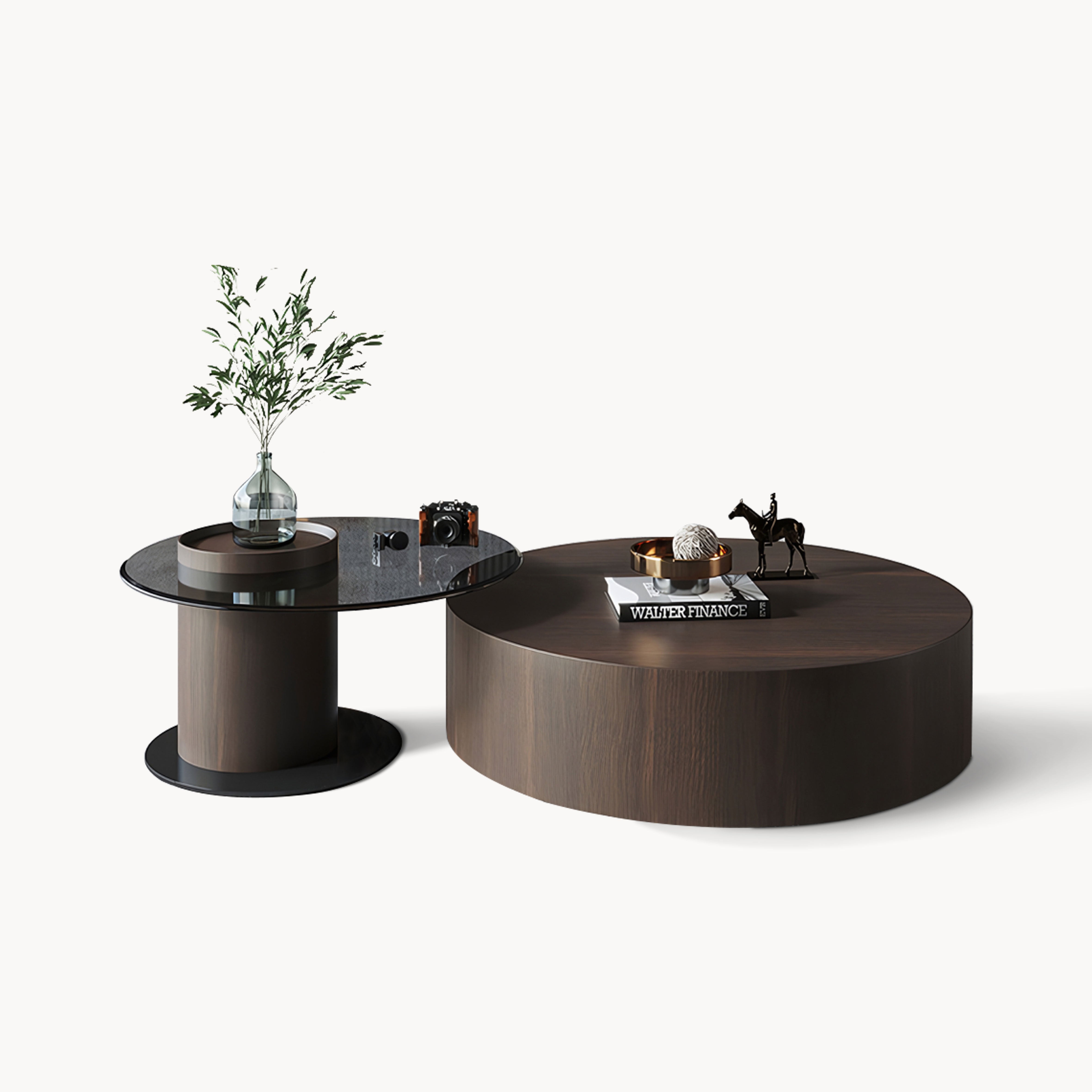 Cocheli Wood tempered glass round coffee table set-A