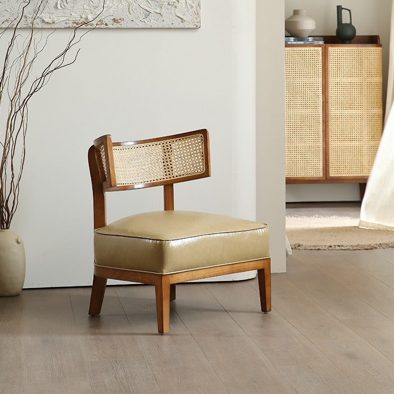 Tedina Ash wood natural rattan leather accent chair