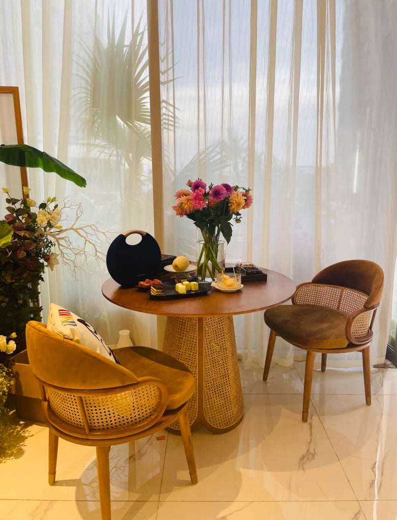 Hilarow 2 pcs ash wood natural rattan dining chairs