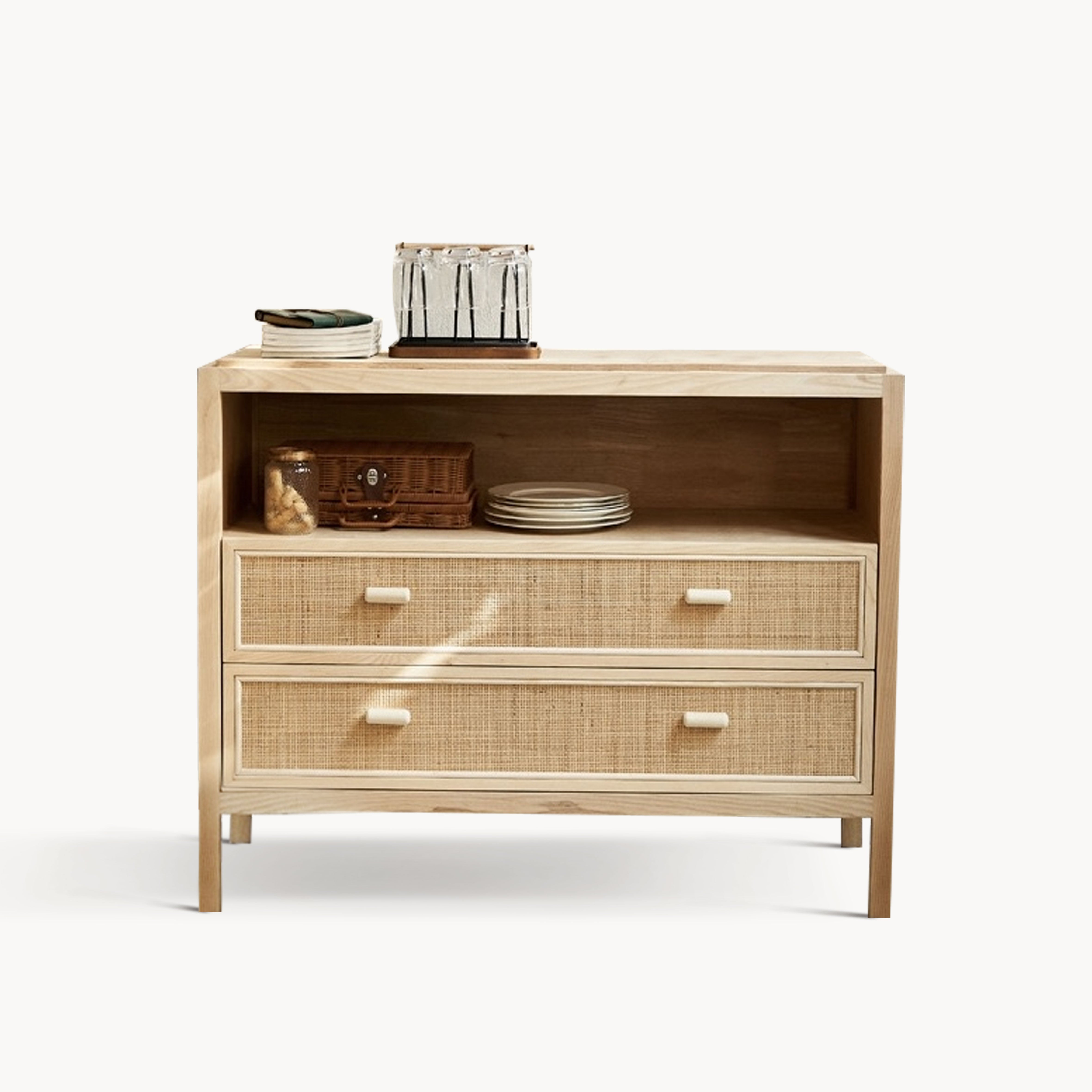 Ketero Ash wood natural rattan chest of drawers