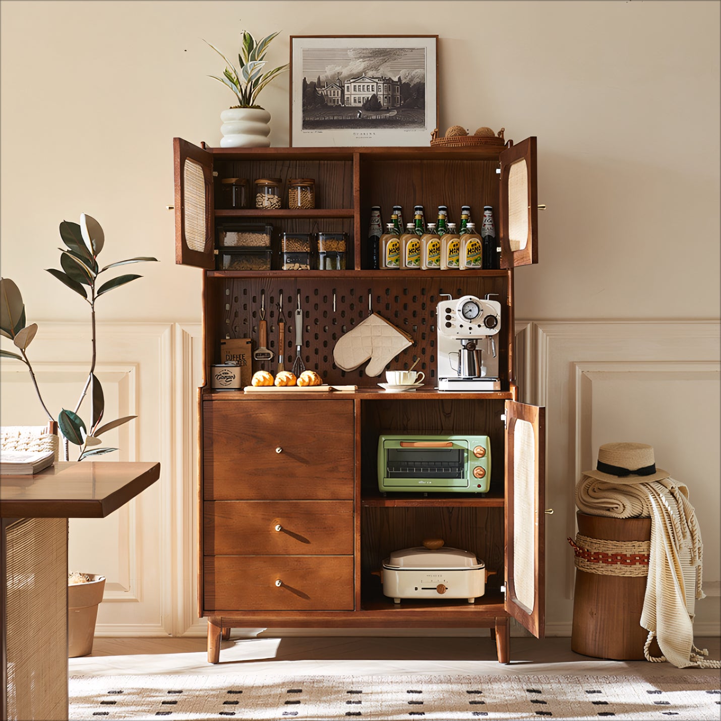 Farion Solid wood natural rattan sideboard