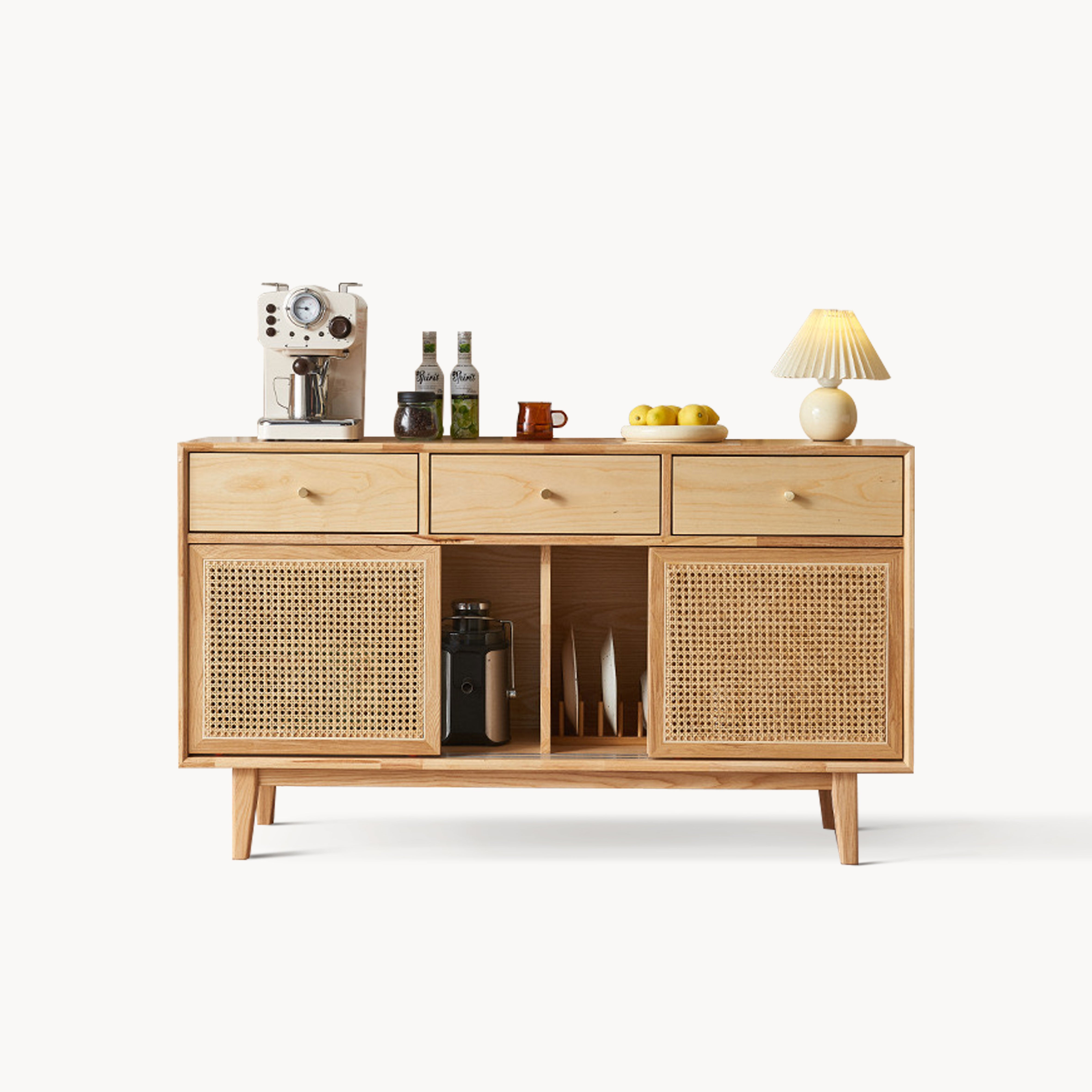 Dinalino Ash wood natural rattan sideboard-A