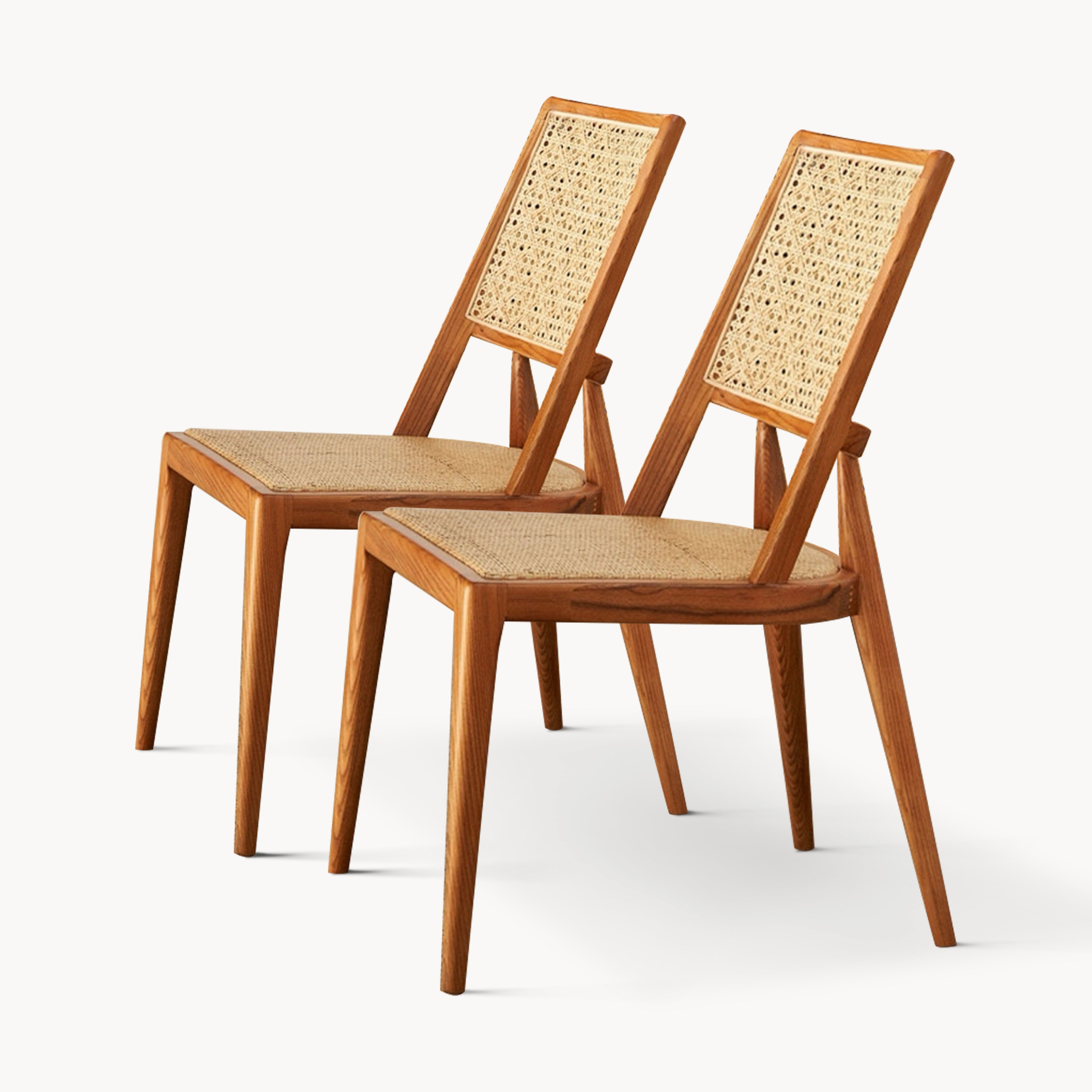 Xeran 2pcs ash wood natural rattan dining chairs