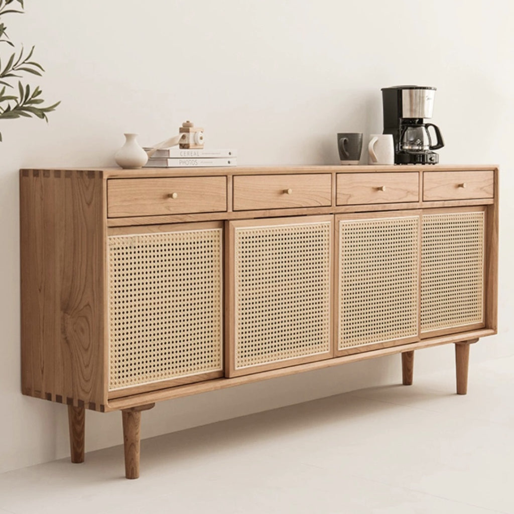 Dinalino Ash wood natural rattan sideboard