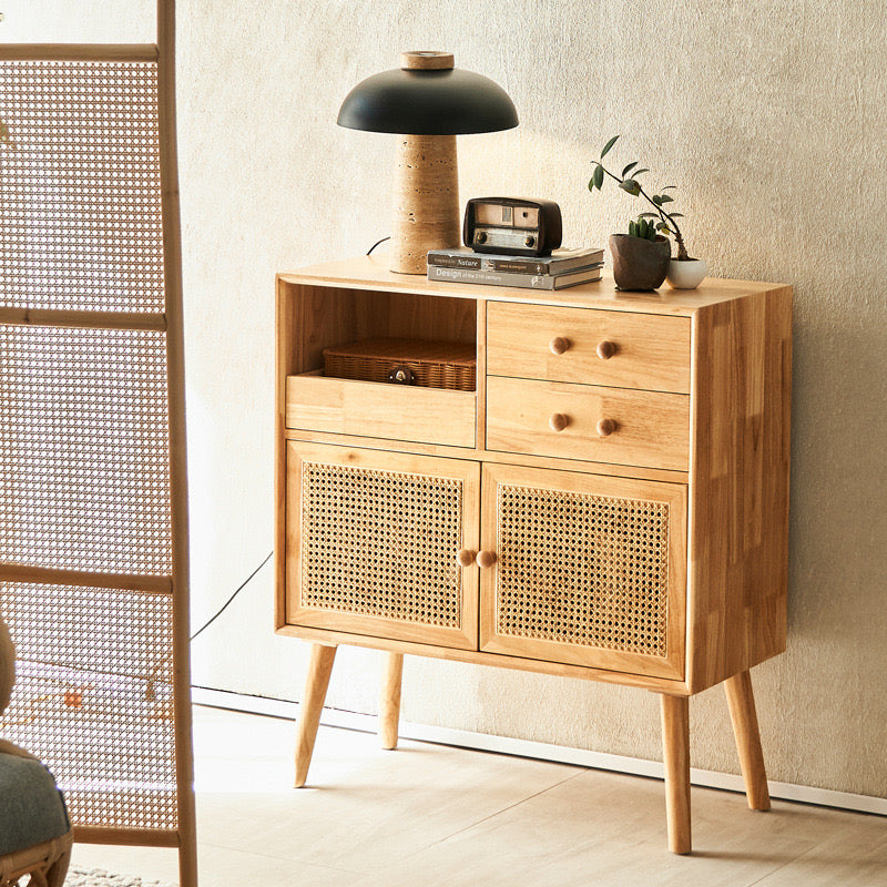Higpoli Ash wood natural rattan sideboard