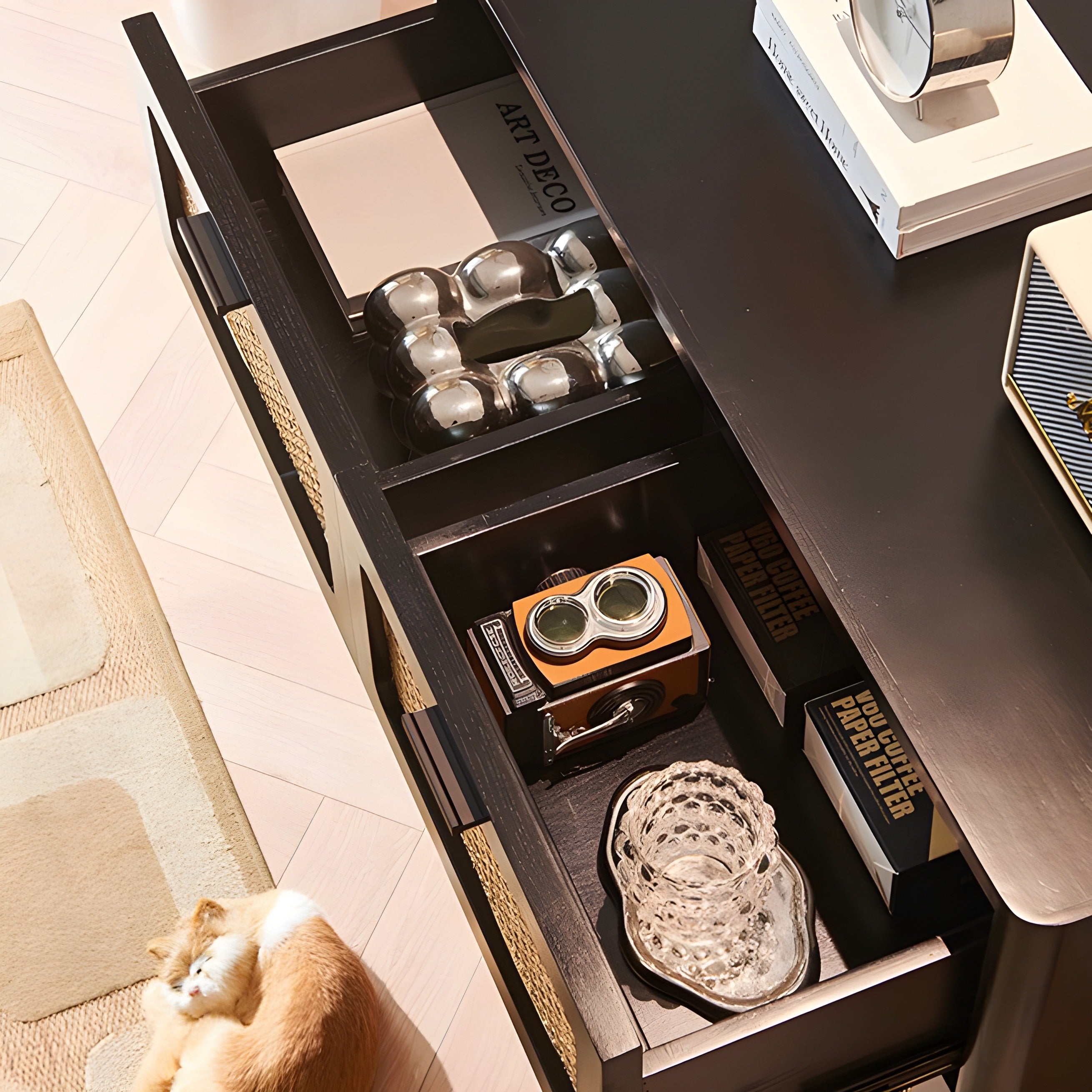 Aritilan Ash wood natural rattan chest of drawers