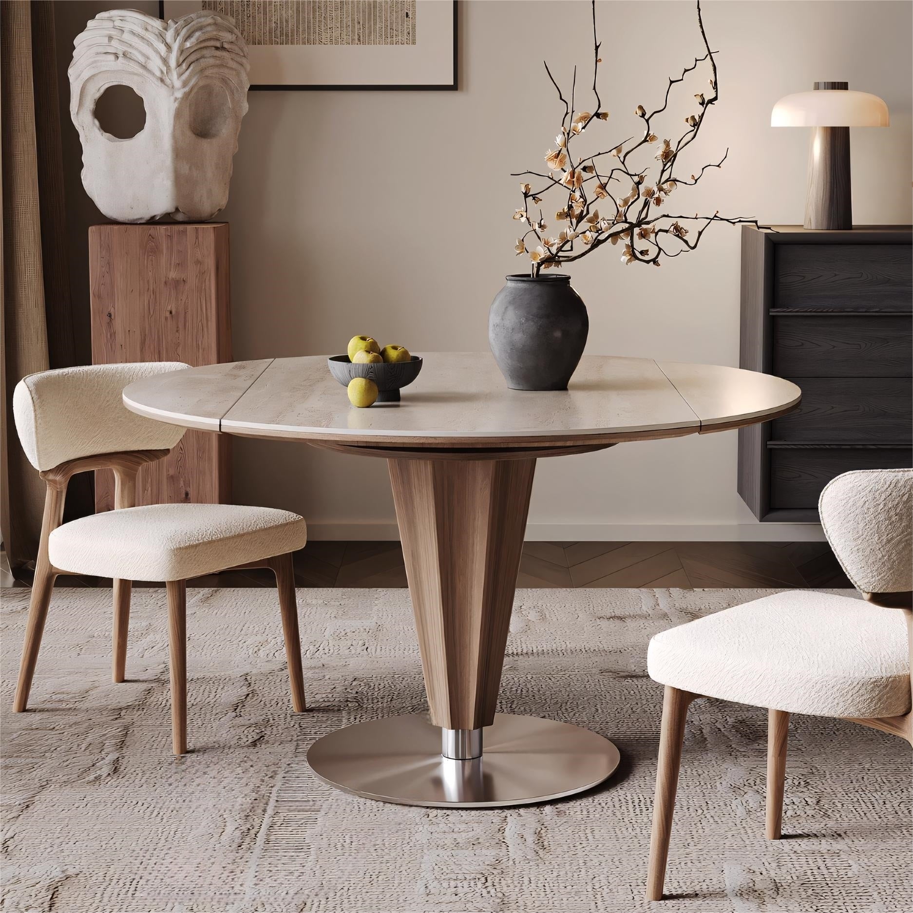 Patima Round-to-rectangular sliding extension dining table