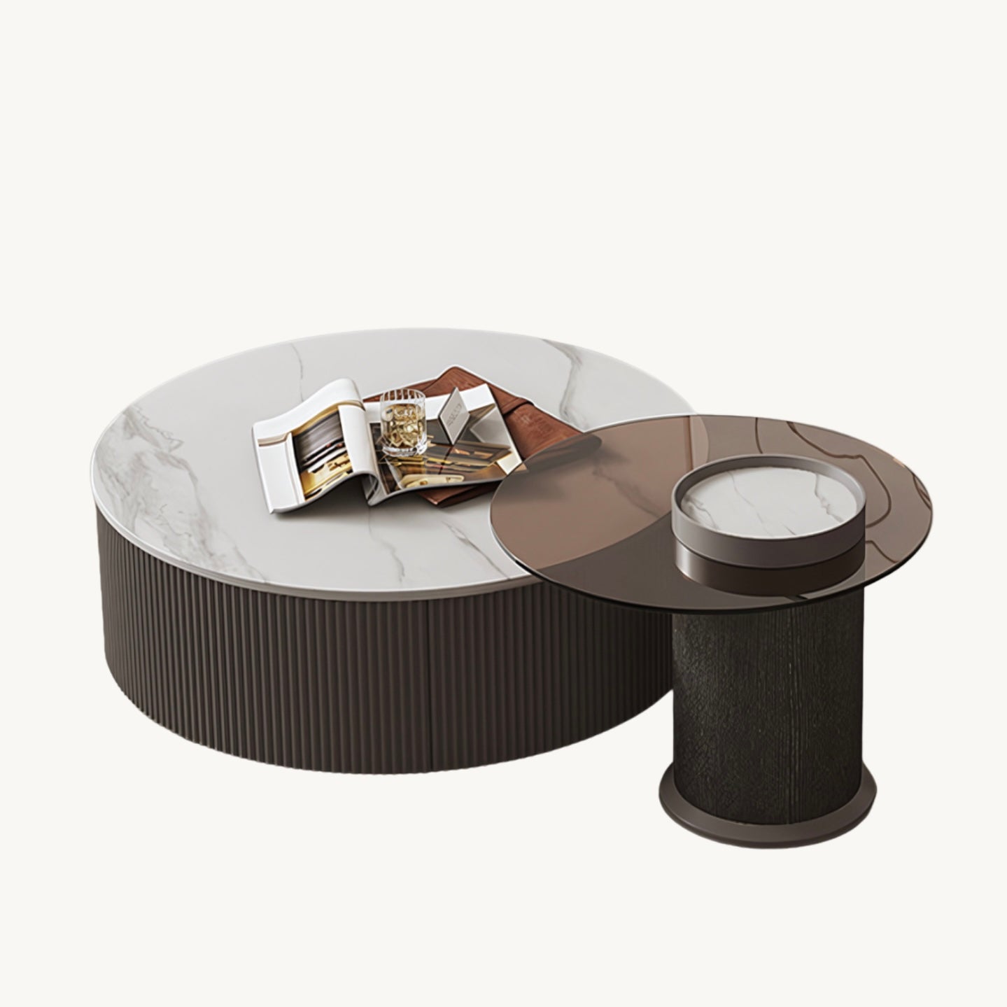 Volini Tempered glass round coffee table set