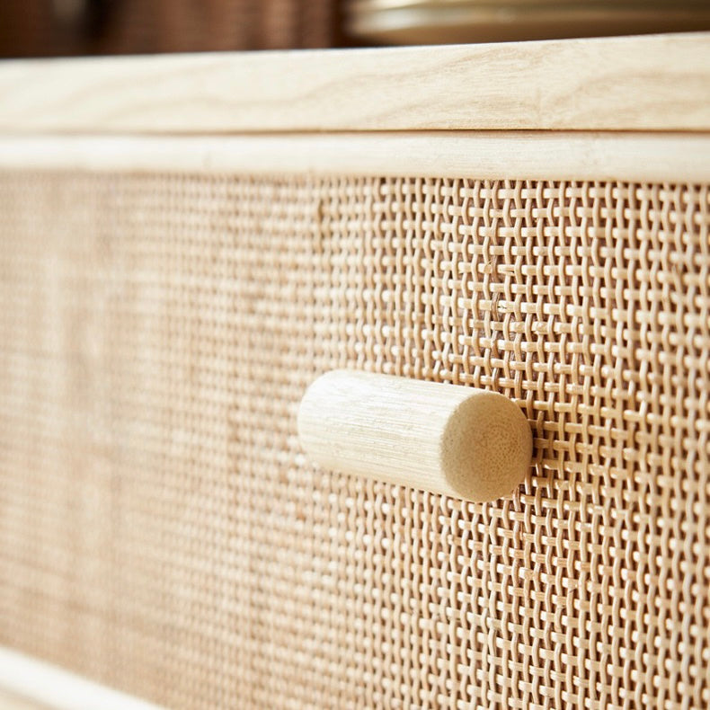 Ketero Ash wood natural rattan chest of drawers