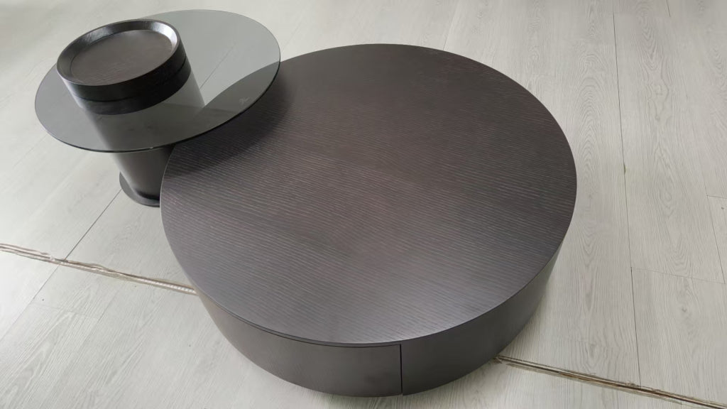 Cocheli Wood tempered glass round coffee table set-A