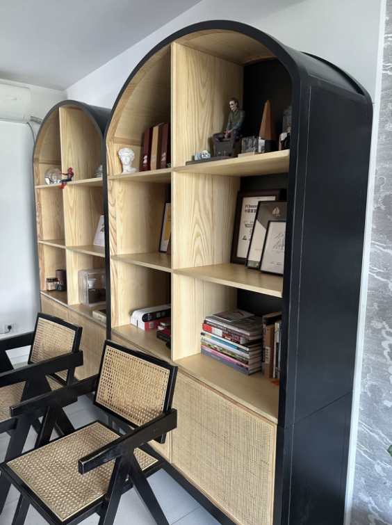 Kyrin Ash wood natural rattan black sideboard