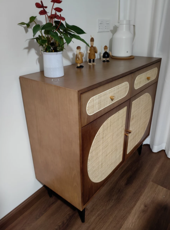 Sanie Ash wood natural rattan sideboard-A