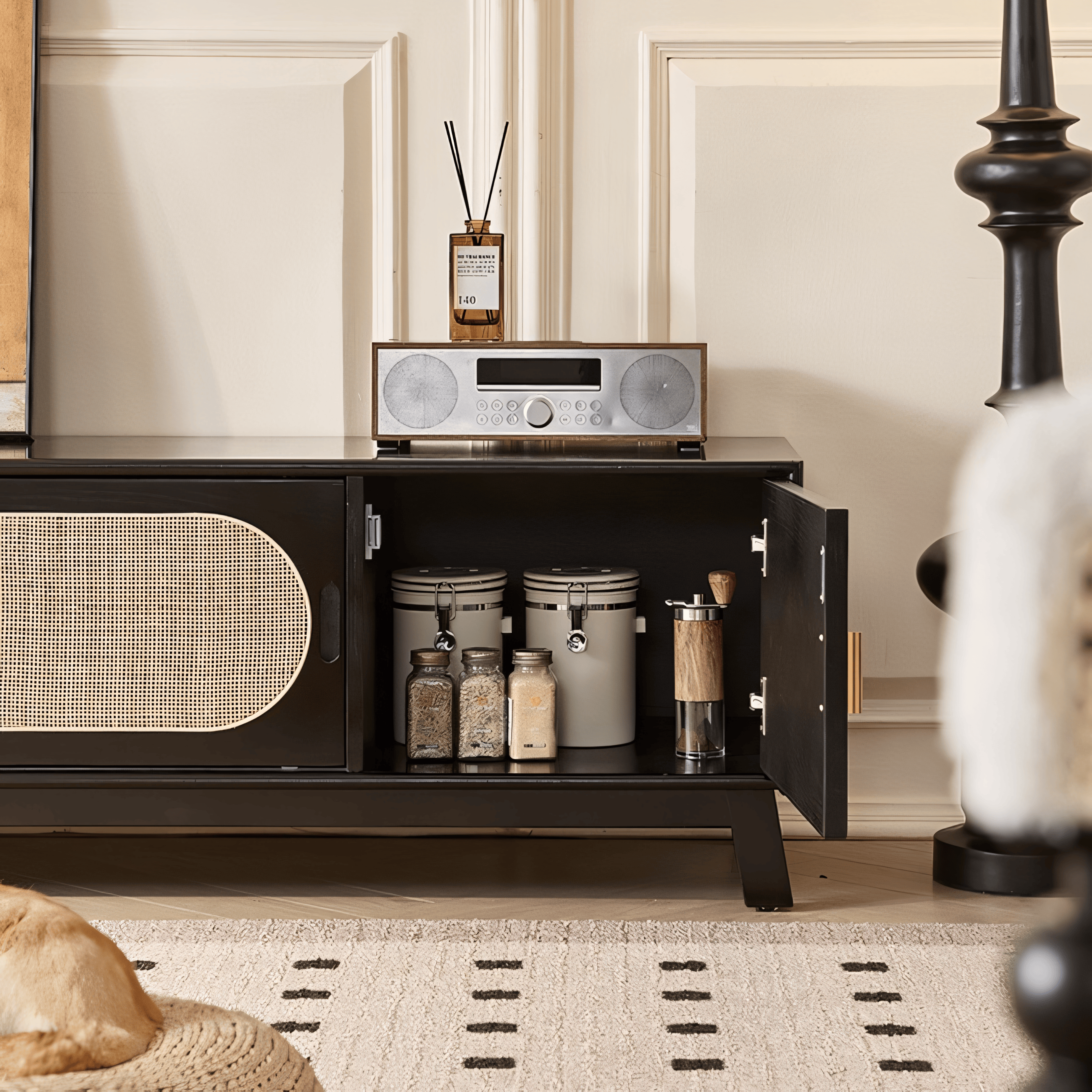 Aelox Solid wood natural rattan TV cabinet