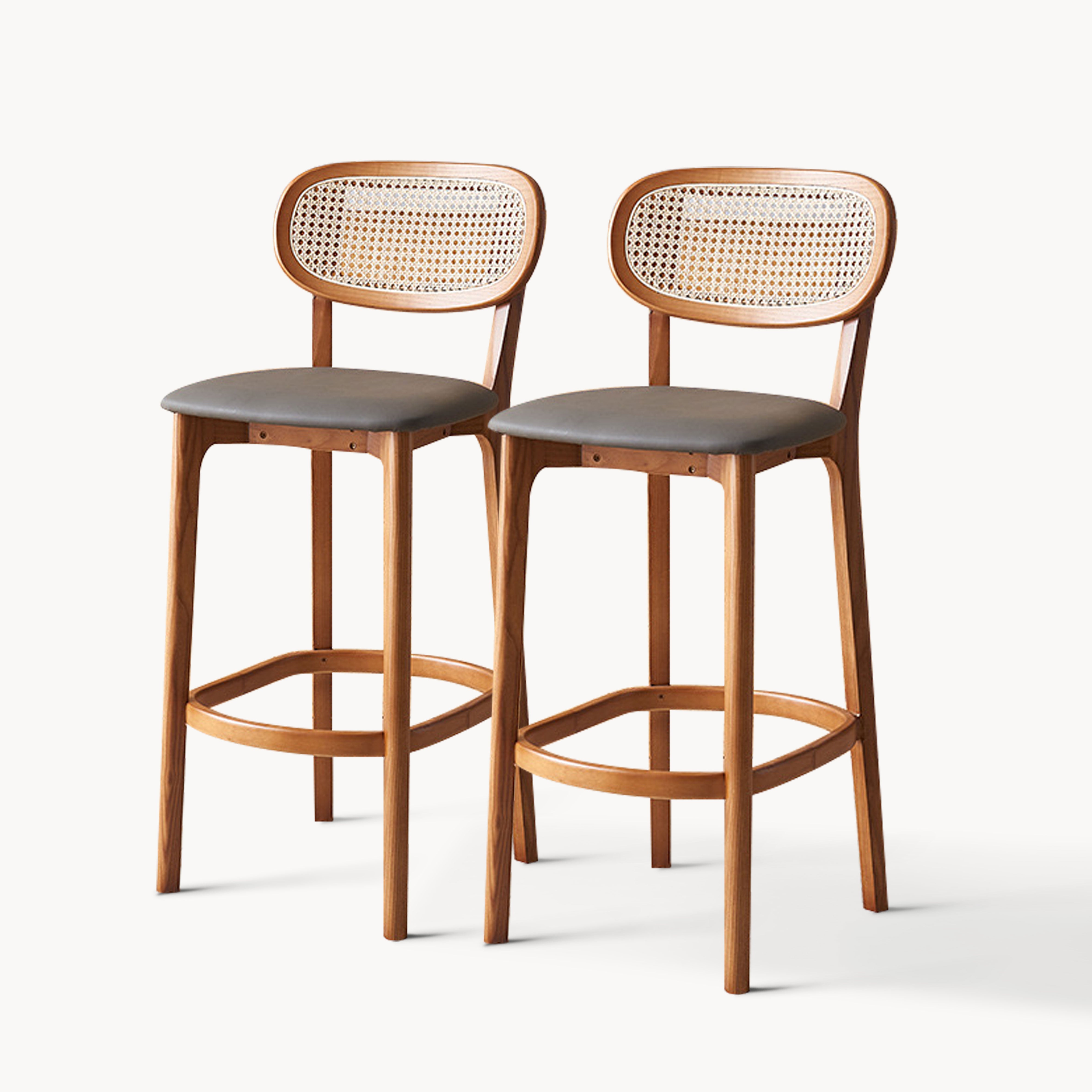 Dorean 2pcs Ash wood natural rattan high chair dining chair