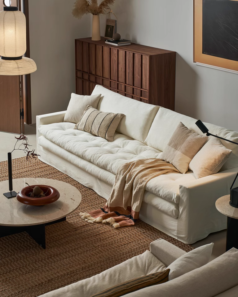 Garozo Washable natural linen fabric straight sofa