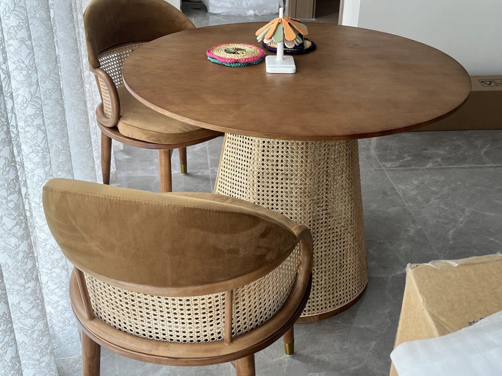 Bonnie Ash wood Indonesian natural rattan round dining set