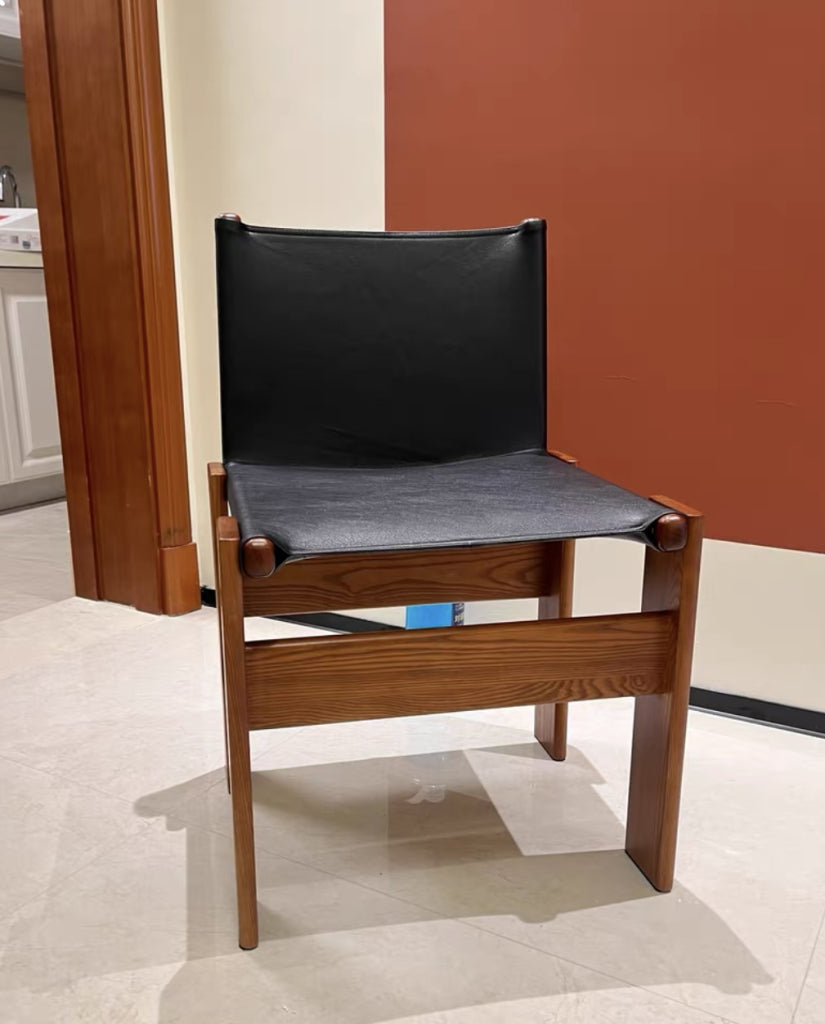 Junis 2pcs leather solid wood dining chairs