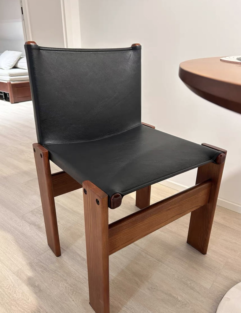 Junis 2pcs leather solid wood dining chairs