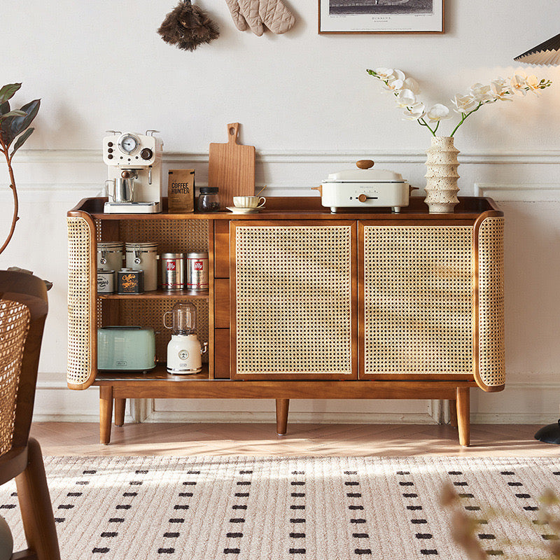 Sarinaly Ash wood natural rattan sideboard