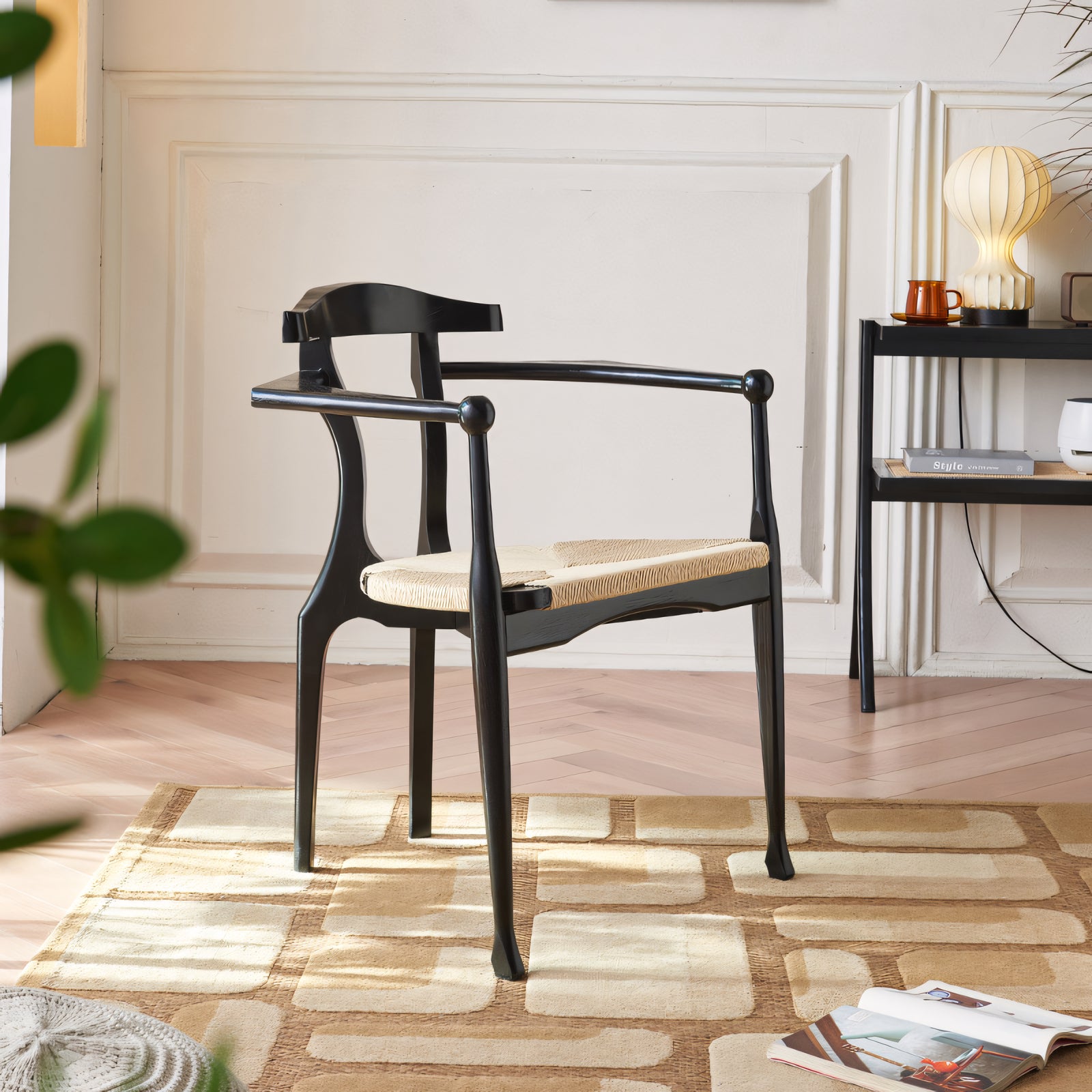 Ginos 2pcs ash wood natural rattan lounge chair dining chairs