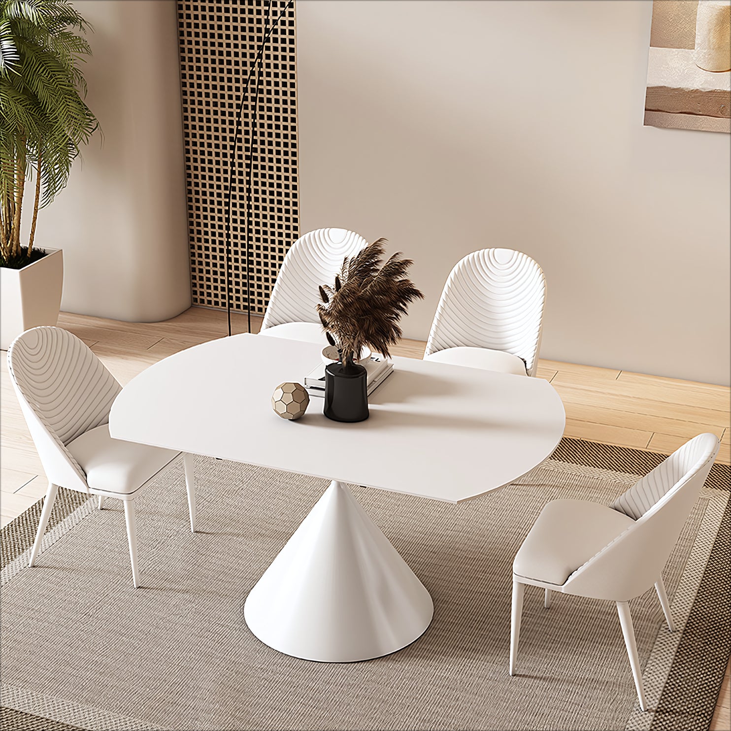 Dejove Extendable sintered stone round dining set