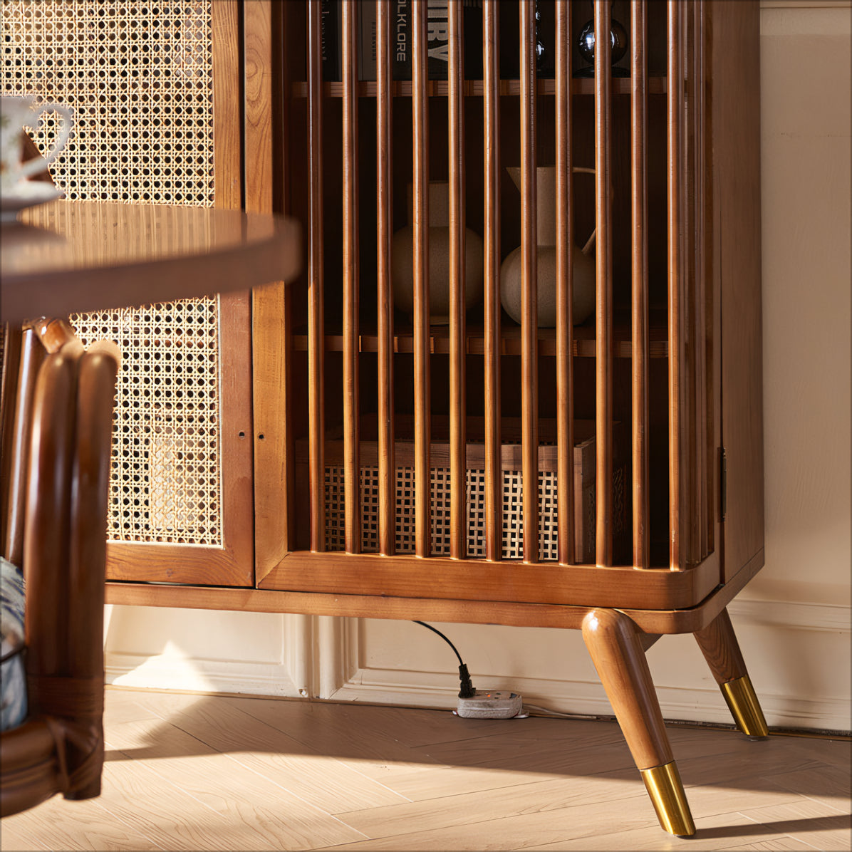 Lizra Solid wood natural rattan sideboard