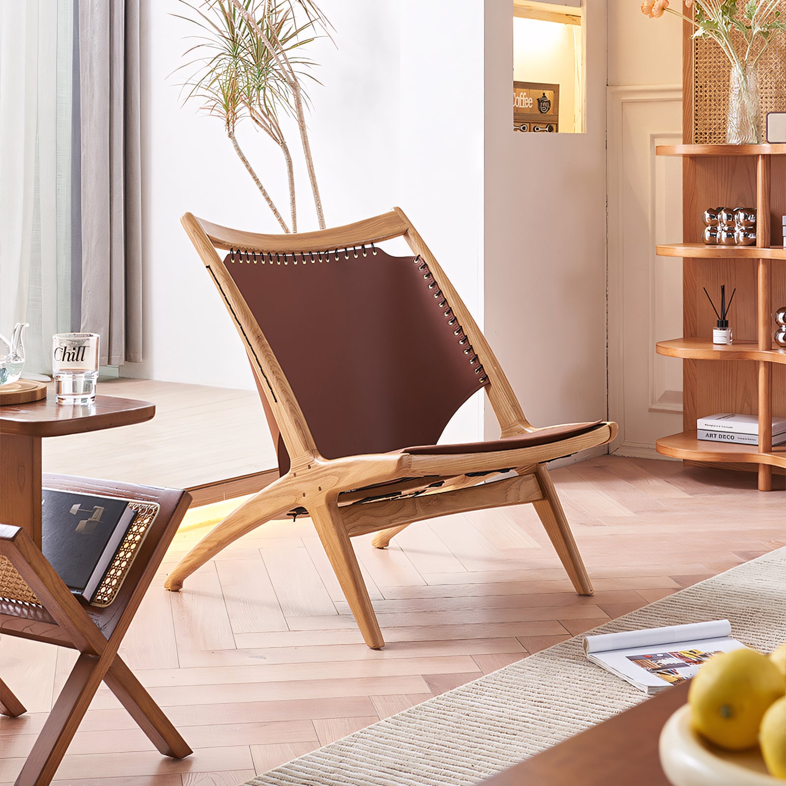 Beneta Leather ash wood lounge chair