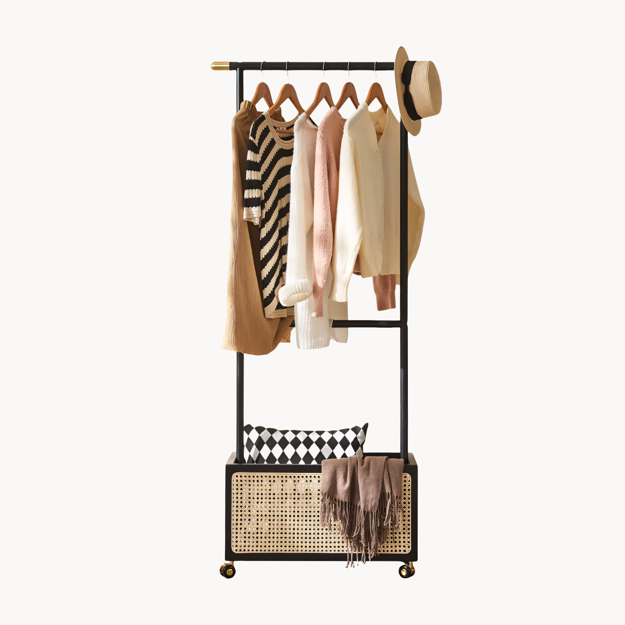 Draris Solid wood coat rack with a basket