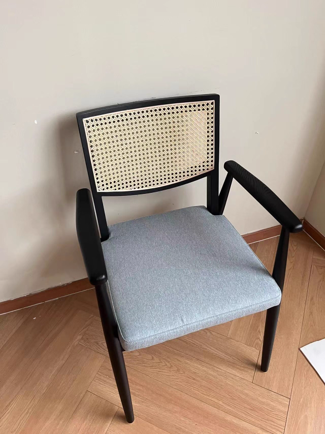 Linpo 2pcs ash wood natural rattan dining chairs