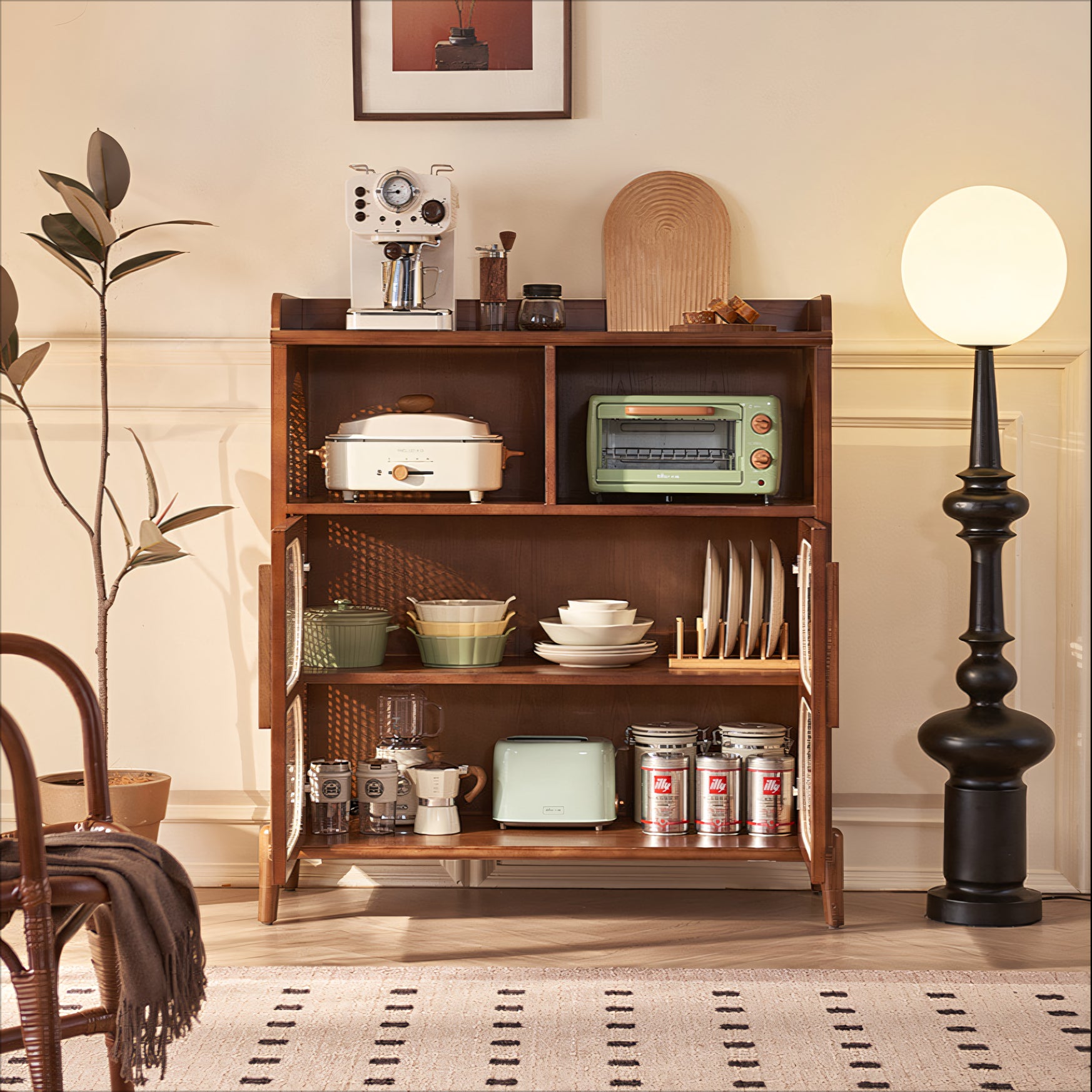 Jorven Solid wood natural rattan sideboard