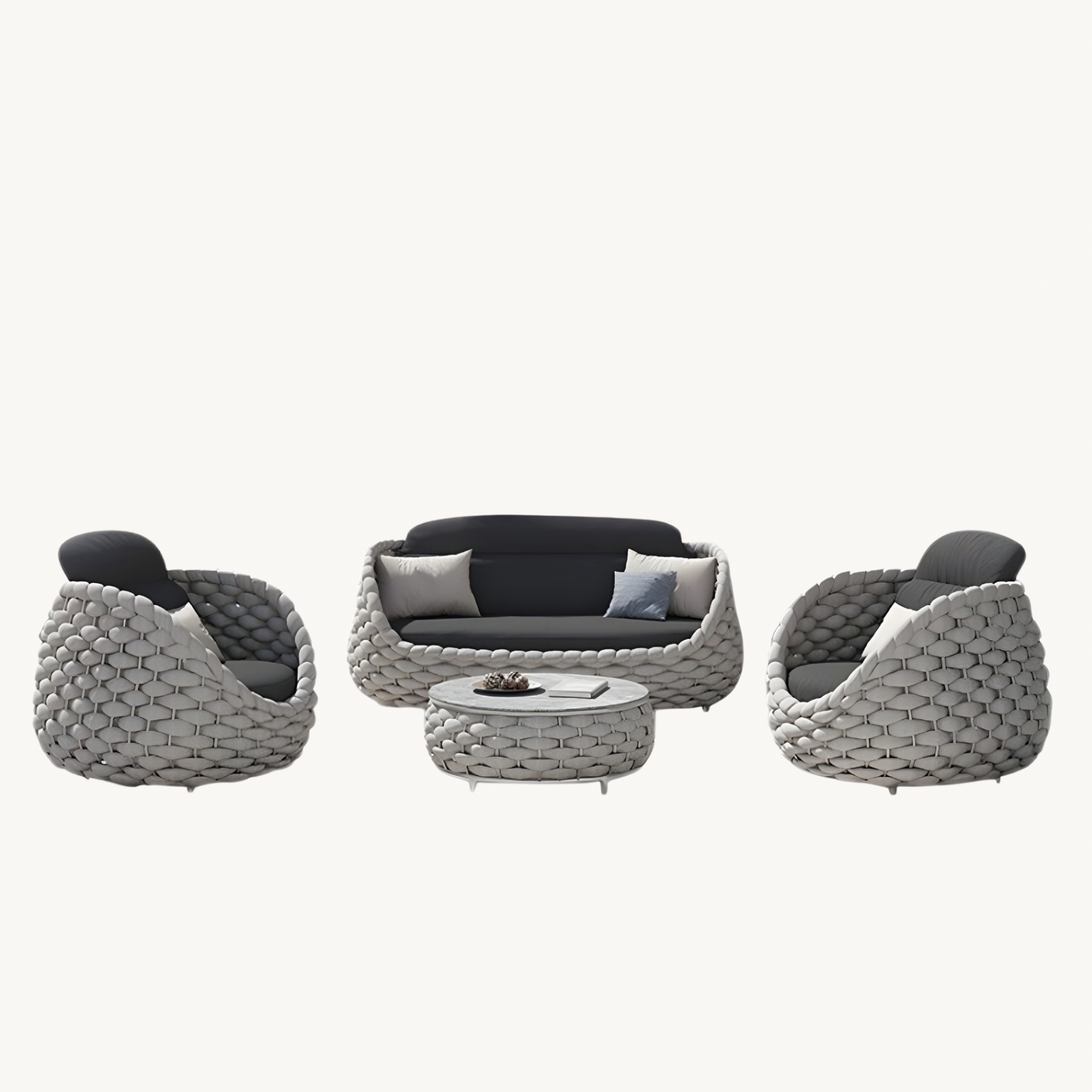 Tawoven Egg-shaped braided belt outdoor table and chair set