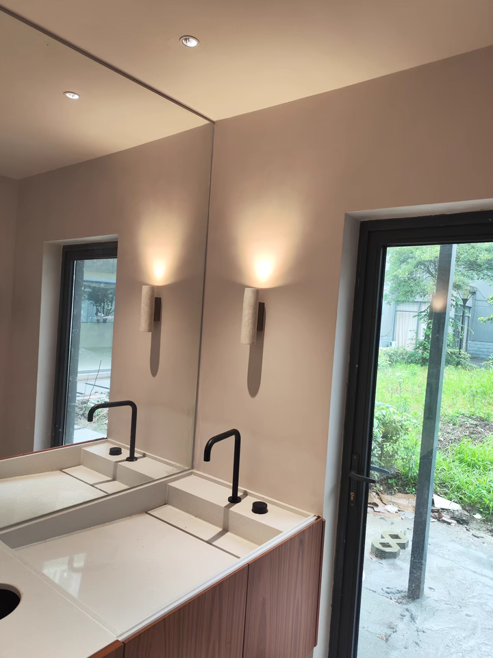 Vicria 2pcs yellow travertine rubberwood wall lights bedside lights-A