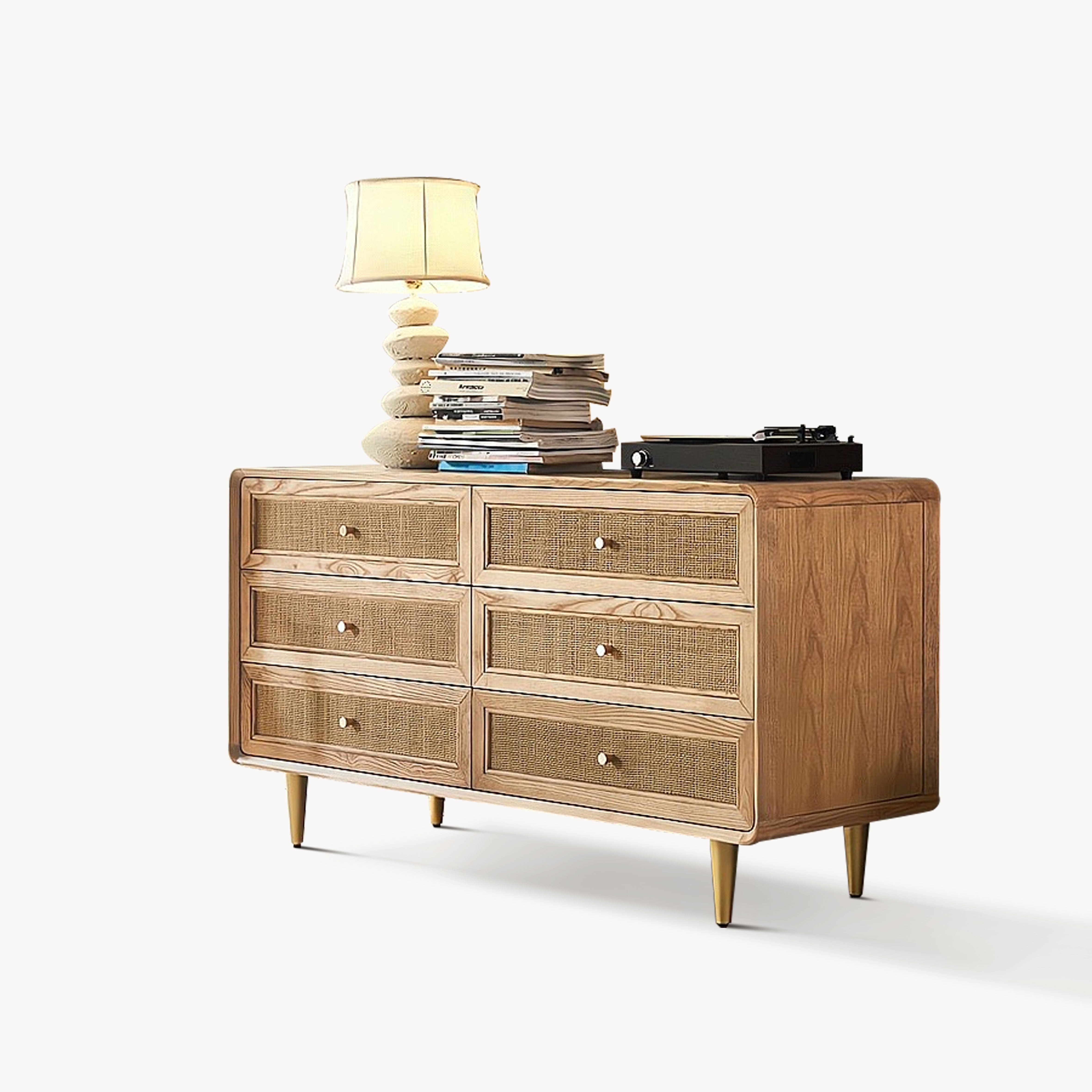 Watiron Ash wood natural rattan chest of drawers