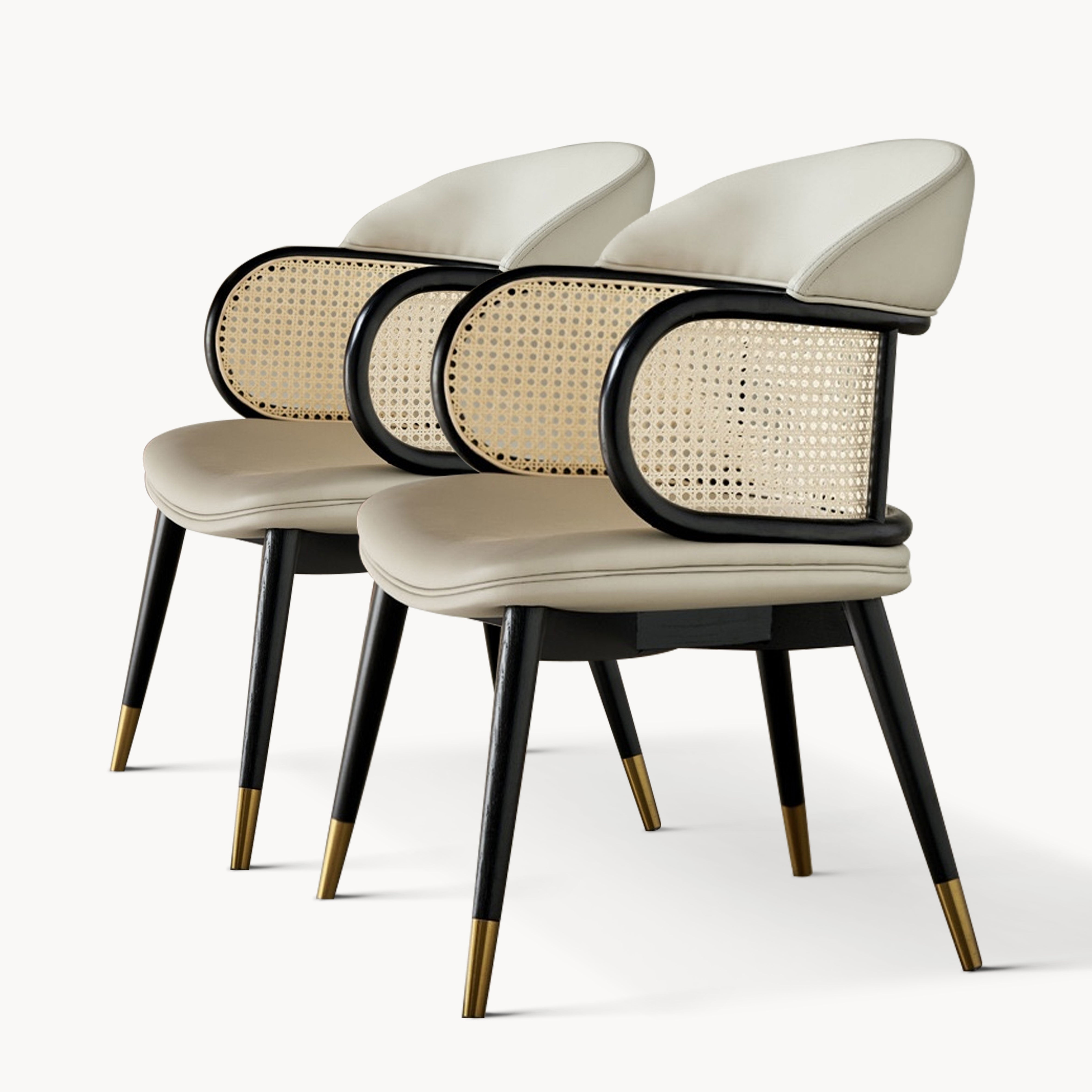 Hilarow 2pcs ash wood natural rattan dining chairs