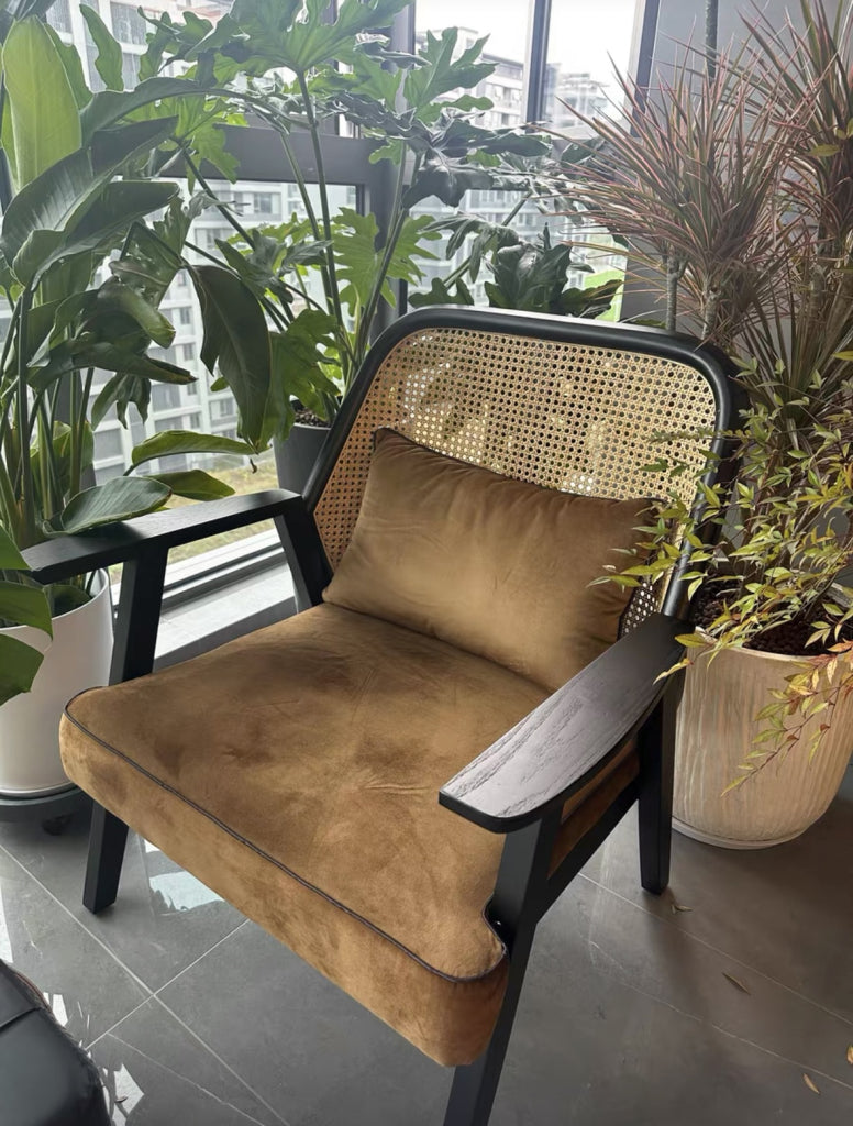 Rosalina Ash wood natural rattan accent chair