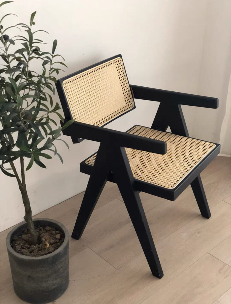 Nafilia 2pcs ash wood natural rattan dining chairs